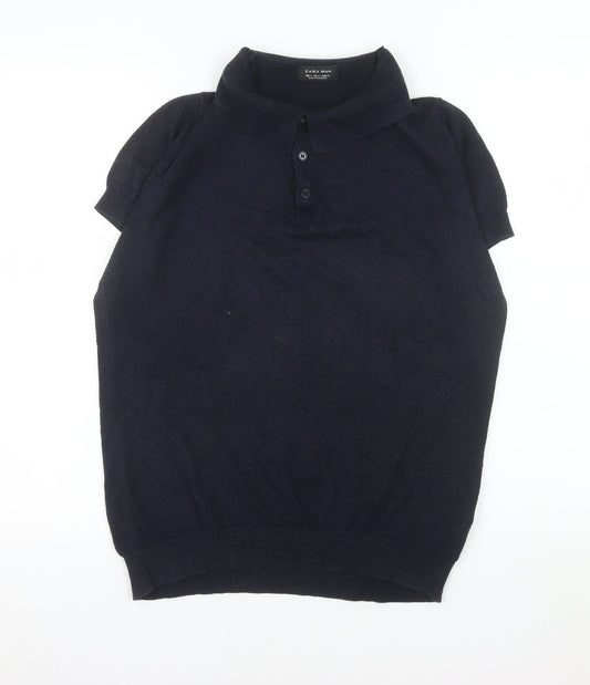 Zara Man Black Cotton Short Sleeve Polo Shirt L Regular Fit