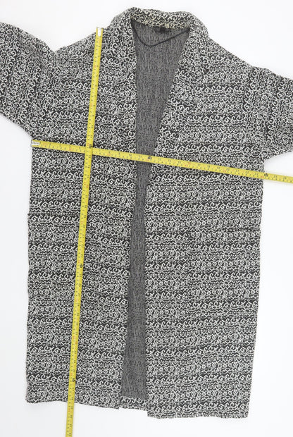 Topshop Women's Black Geometric Coatigan Size 14 Open Front Mid-Length
