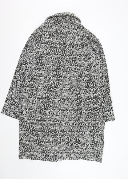 Topshop Women's Black Geometric Coatigan Size 14 Open Front Mid-Length