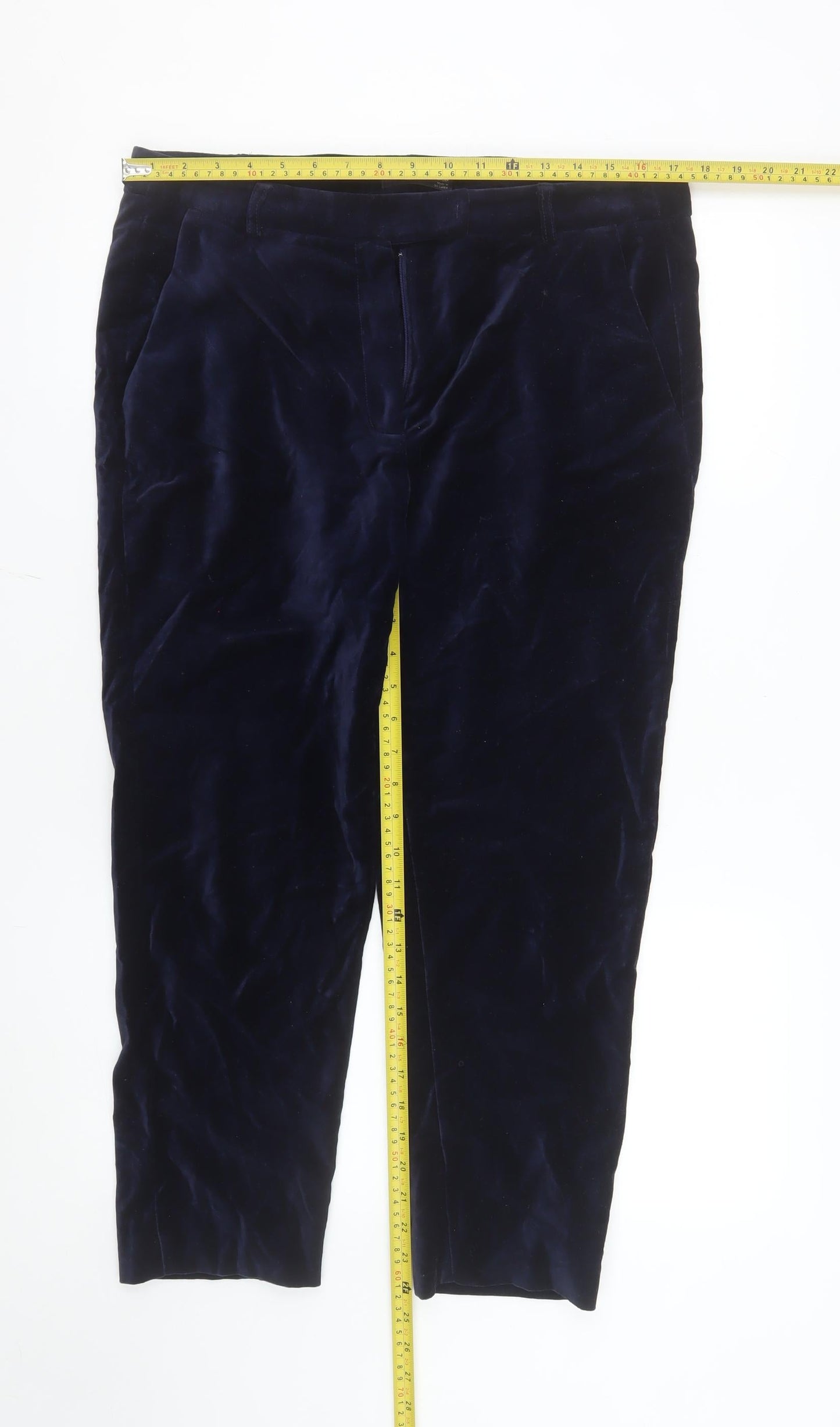 Marks and Spencer Women's Blue Velvet Straight Trousers Size 14