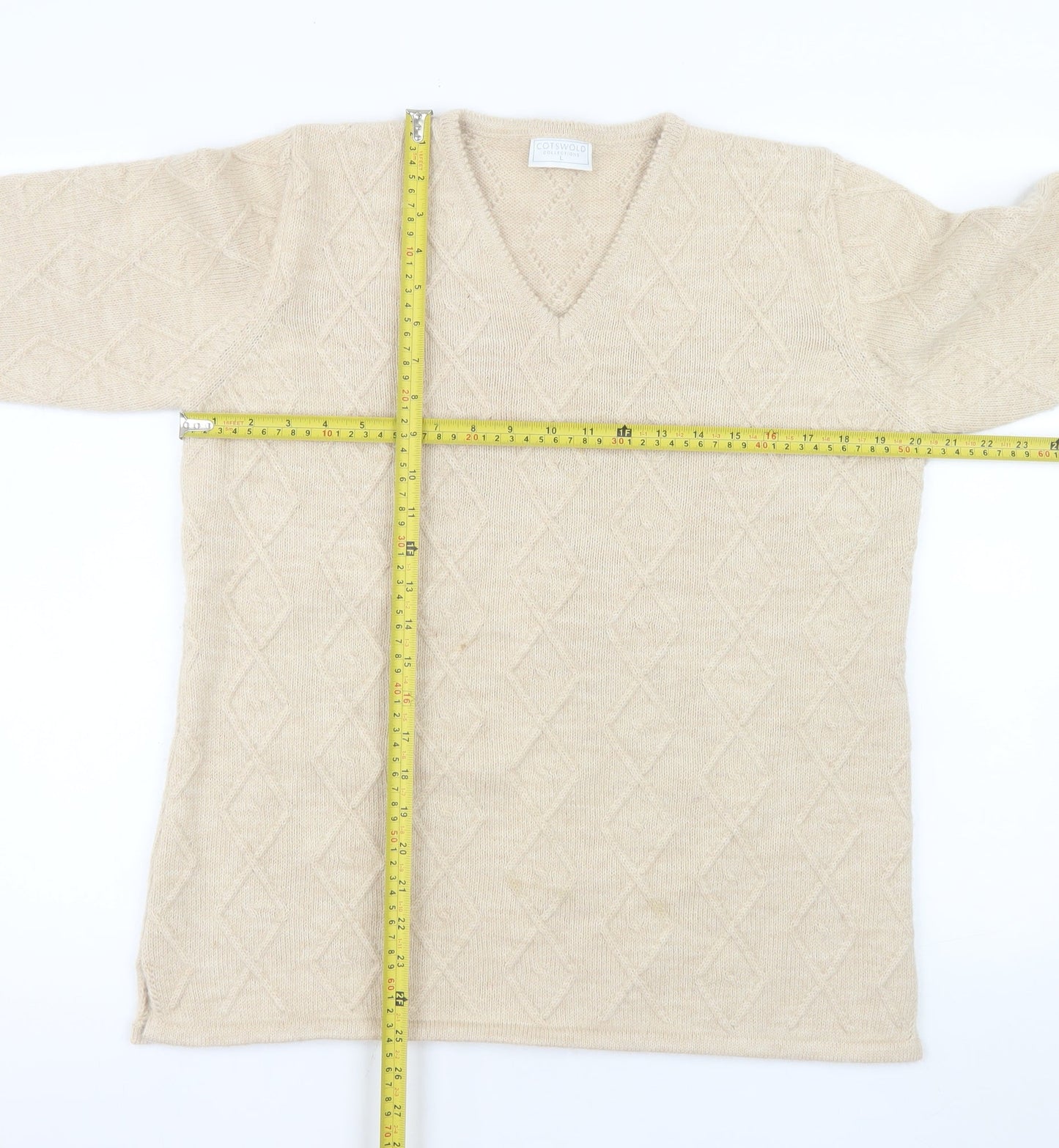 Cotswold Collections Women's Beige Alpaca Merino V-Neck Jumper L