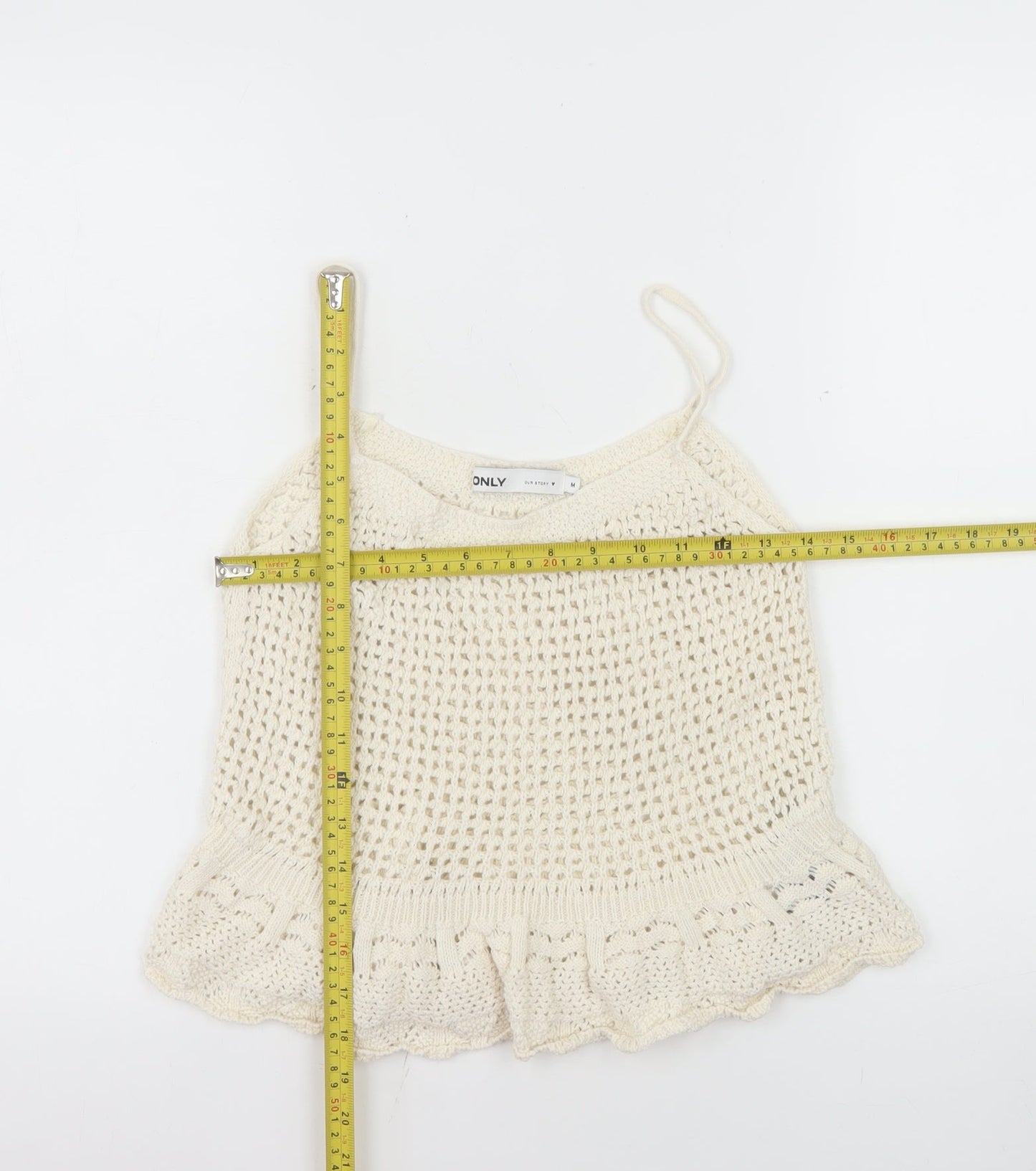 ONLY Womens Ivory Crochet Ruffle Camisole Tank Top M