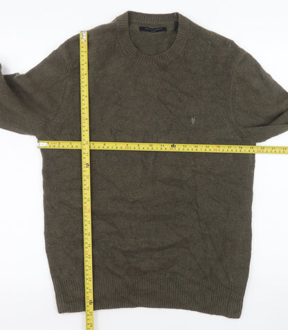 AllSaints Men's Green Wool Blend Crew Neck Jumper Size S