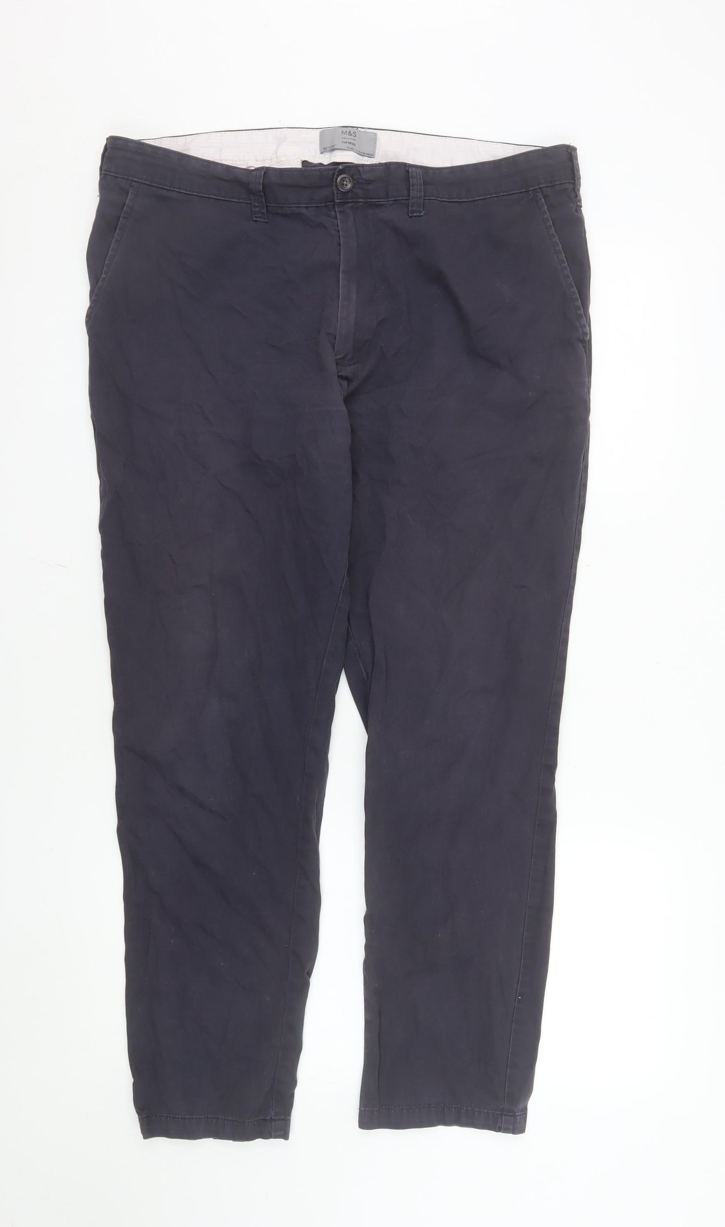 Marks and Spencer Men's Blue Chino Trousers 36W 29L Cotton Casual