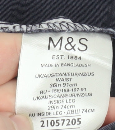 Marks and Spencer Men's Blue Chino Trousers 36W 29L Cotton Casual