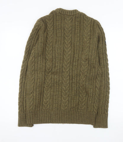 Superdry Men's Green Cable-Knit Wool Jumper Size S