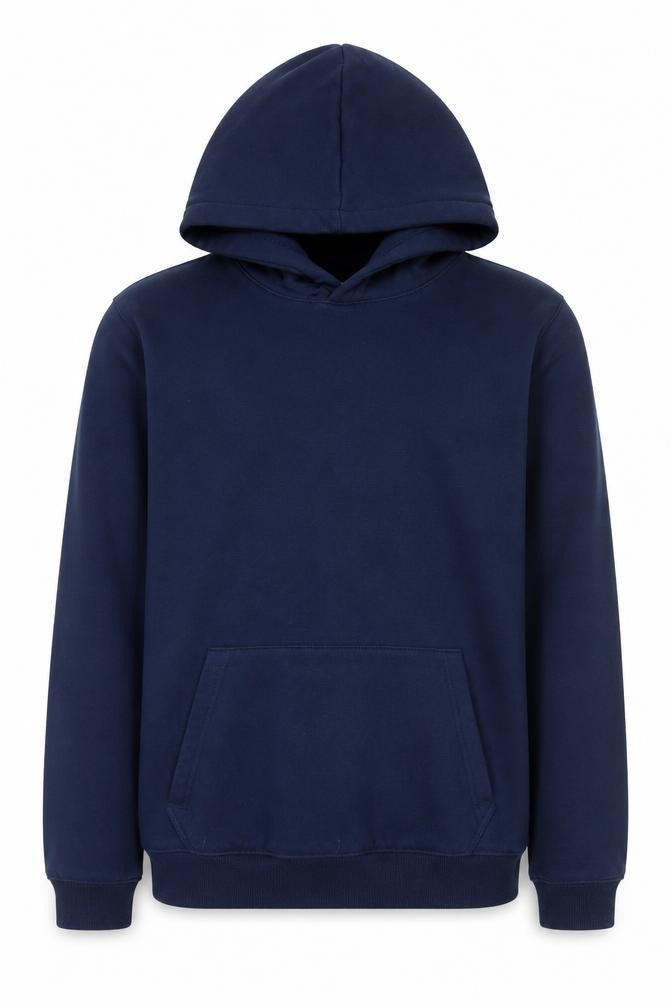 Front view of H&M boys’ blue pullover hoodie 13-14 years cotton blend fleece