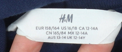 H&M Boys Blue Pullover Hoodie 13-14 Years Cotton Blend Fleece