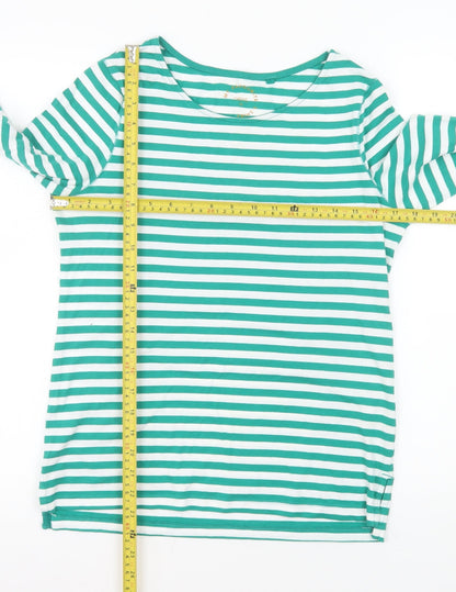 Next Women Green White Striped 3/4 Sleeve Cotton T-Shirt UK 10