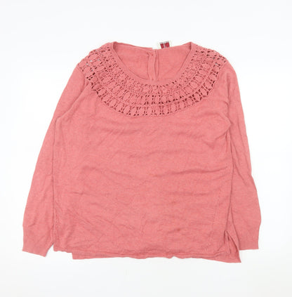 Wrap Womens Pink Crochet Neck Long Sleeve Cotton Blouse UK 16