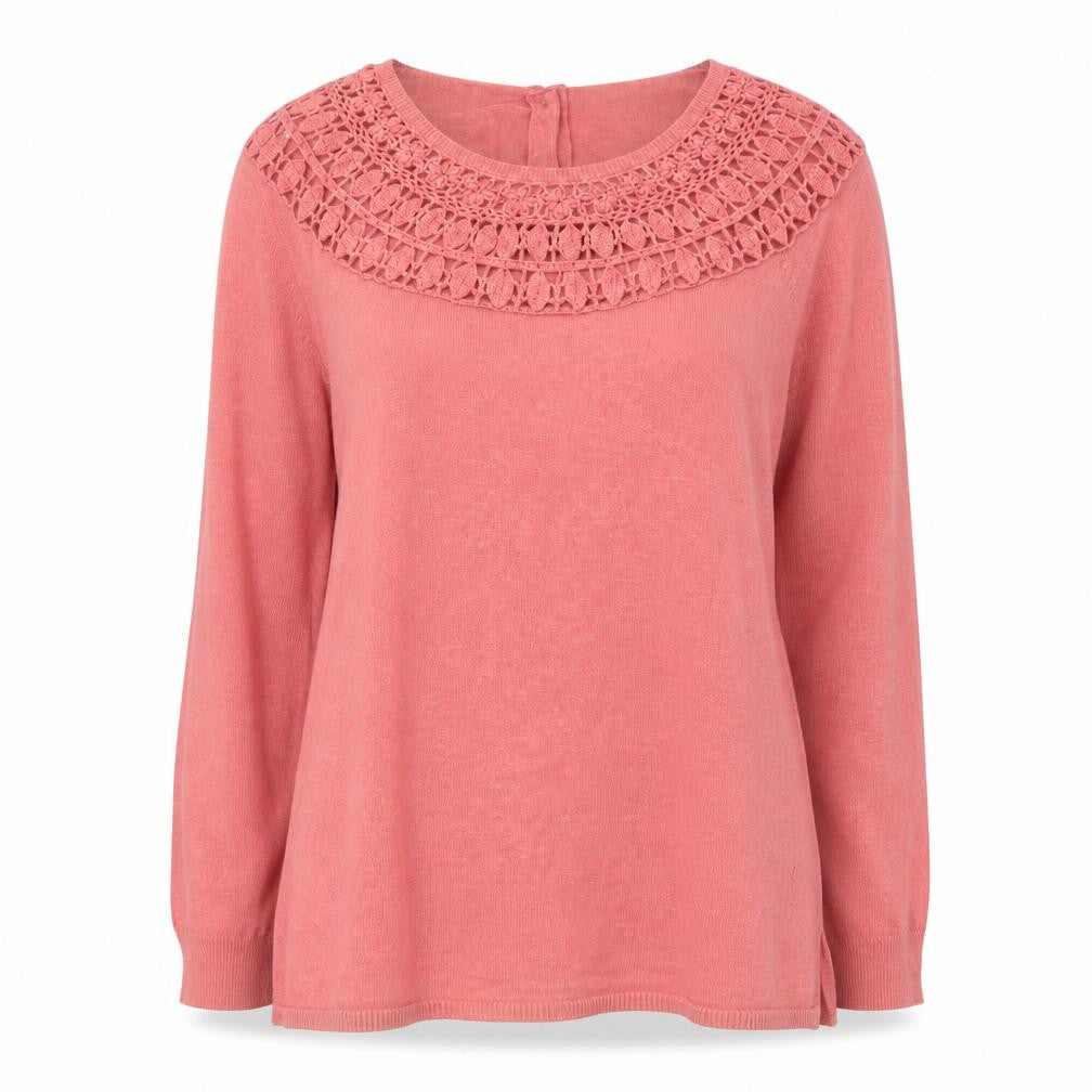 Wrap Womens Pink Crochet Neck Long Sleeve Cotton Blouse UK 16