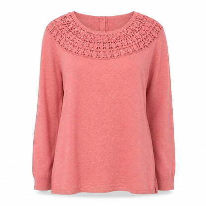 Wrap Womens Pink Crochet Neck Long Sleeve Cotton Blouse UK 16