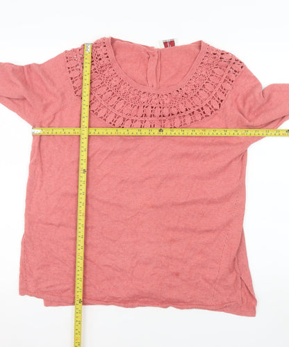 Wrap Womens Pink Crochet Neck Long Sleeve Cotton Blouse UK 16