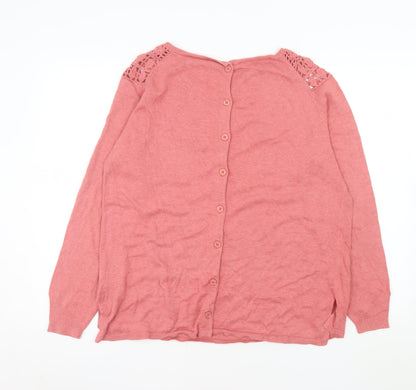 Wrap Womens Pink Crochet Neck Long Sleeve Cotton Blouse UK 16