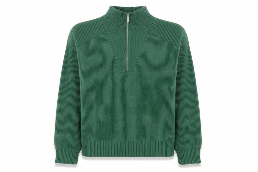 Mango Women's Green 1/2 Zip Ribbed Pullover Sweater Size M