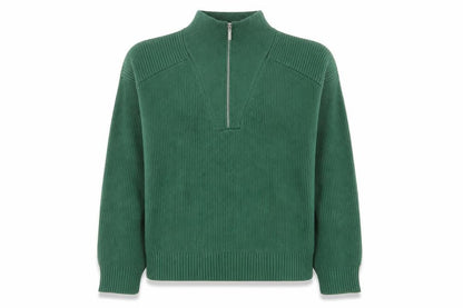 Mango Women's Green 1/2 Zip Ribbed Pullover Sweater Size M