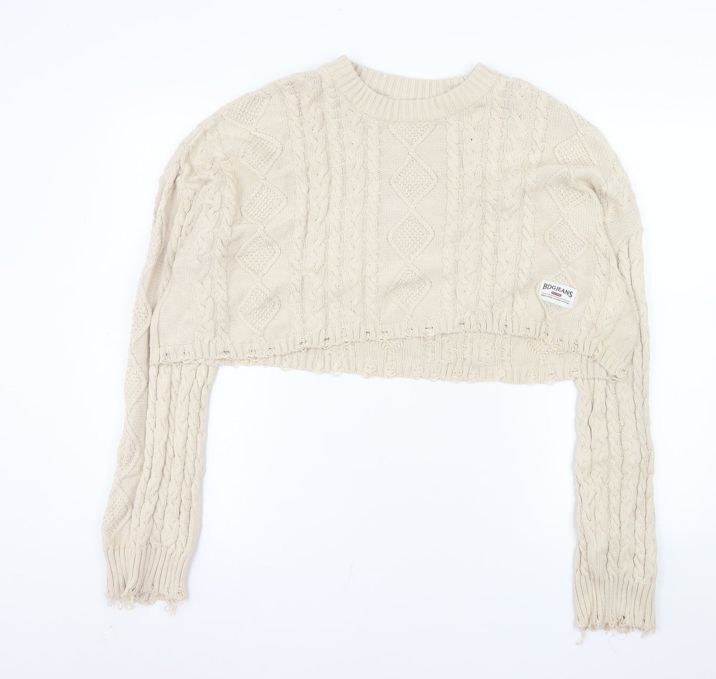 BDG Women Beige Cable-Knit Cotton Pullover Jumper M