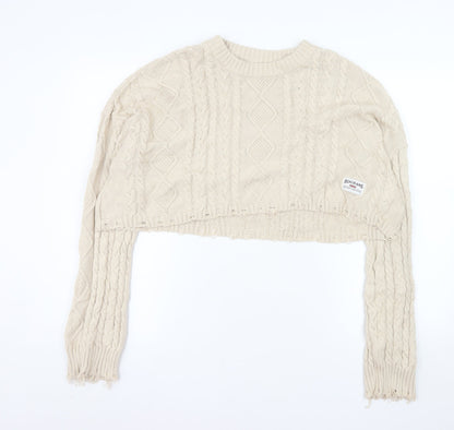 BDG Women Beige Cable-Knit Cotton Pullover Jumper M