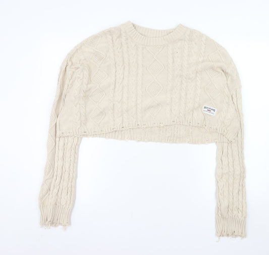 BDG Women Beige Cable-Knit Cotton Pullover Jumper M