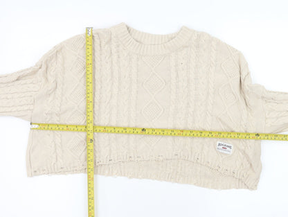 BDG Women Beige Cable-Knit Cotton Pullover Jumper M