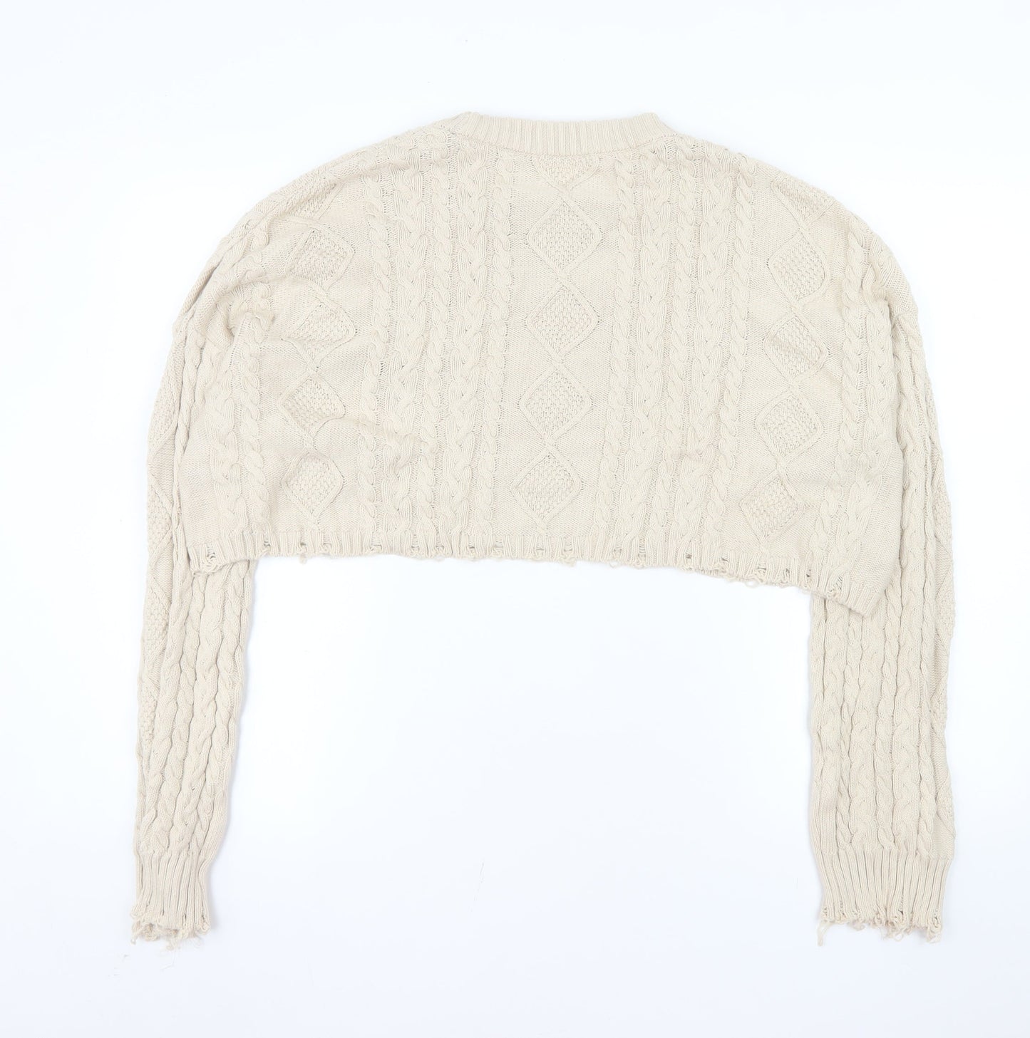 BDG Women Beige Cable-Knit Cotton Pullover Jumper M