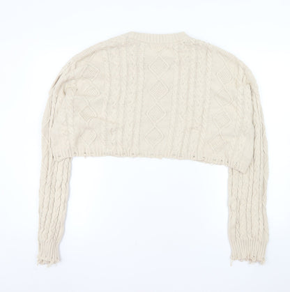 BDG Women Beige Cable-Knit Cotton Pullover Jumper M