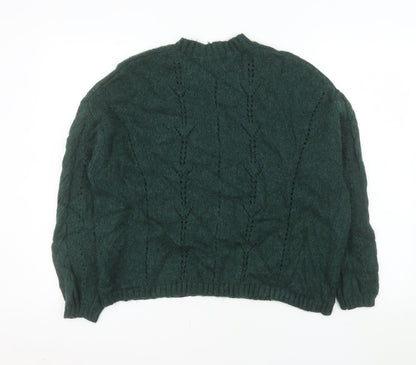 Marks and Spencer Women Green L Cable-Knit Wool Cotton Jumper