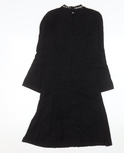 Warehouse Women Black Beaded High Neck Shift Dress Size 10
