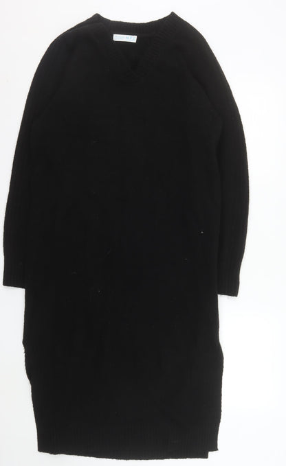 Primark Women Black XS V-Neck Long Sleeve Jumper Dress