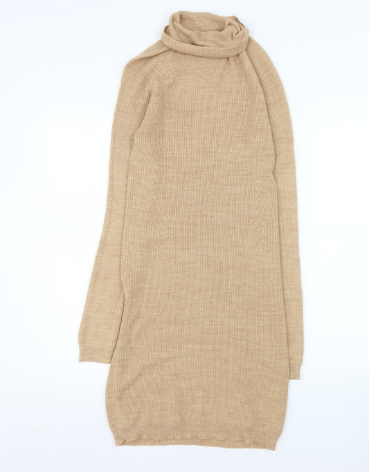 Dorothy Perkins Women’s Beige Roll Neck Knit Bodycon Sweater Dress Size 8