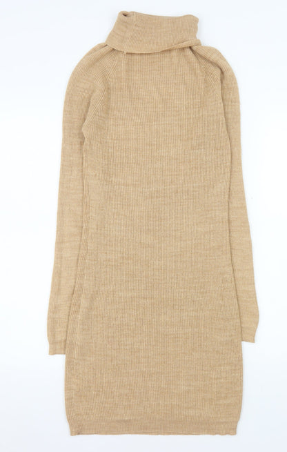 Dorothy Perkins Women’s Beige Roll Neck Knit Bodycon Sweater Dress Size 8