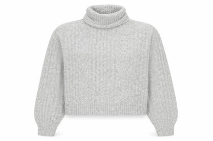H&M Women’s Grey Roll Neck Cable-Knit Jumper Size S