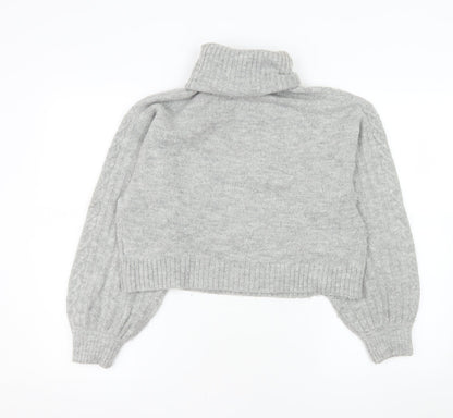 H&M Women’s Grey Roll Neck Cable-Knit Jumper Size S