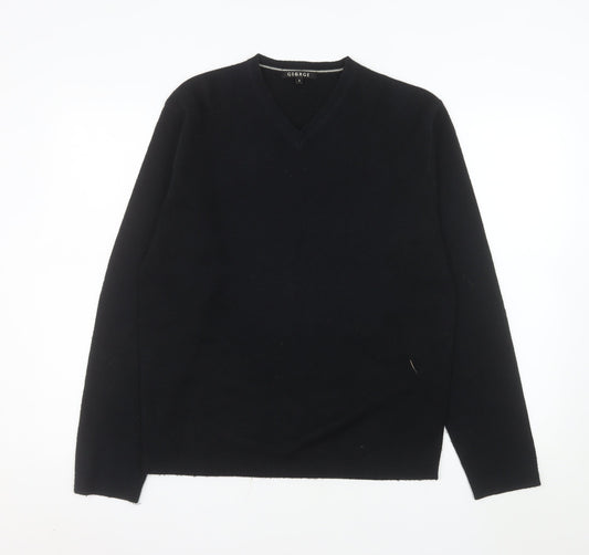 George Men’s Black V-Neck Acrylic Knit Jumper Size S