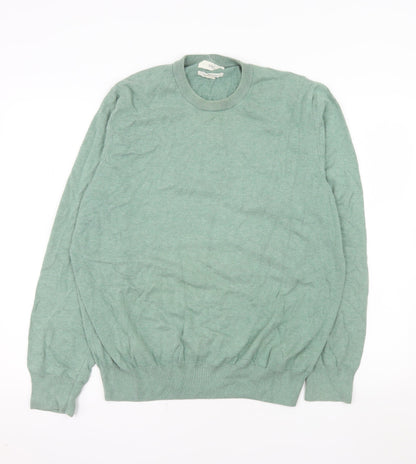 Marks and Spencer Men's Green Cotton Crew Neck Jumper XL