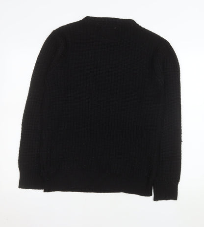 Brave Soul Men's Black Waffle-Knit Crew Neck Pullover Jumper Size S