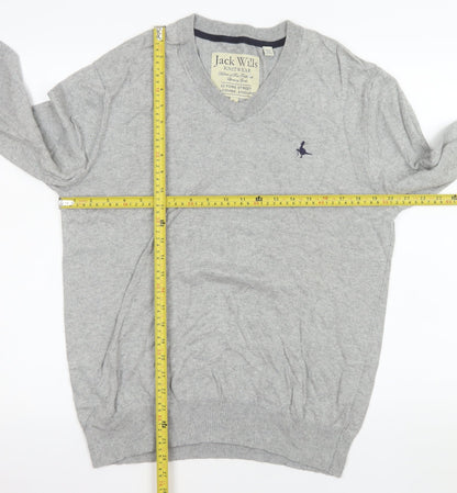 Jack Wills Men’s Grey V-Neck Cotton Cashmere Pullover Jumper L