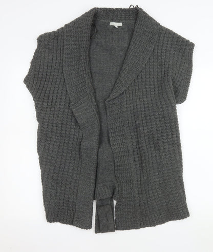 MLLC Woman Grey Knit Belted Short Sleeve Cardigan Size 14