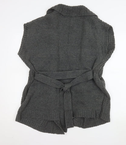 MLLC Woman Grey Knit Belted Short Sleeve Cardigan Size 14