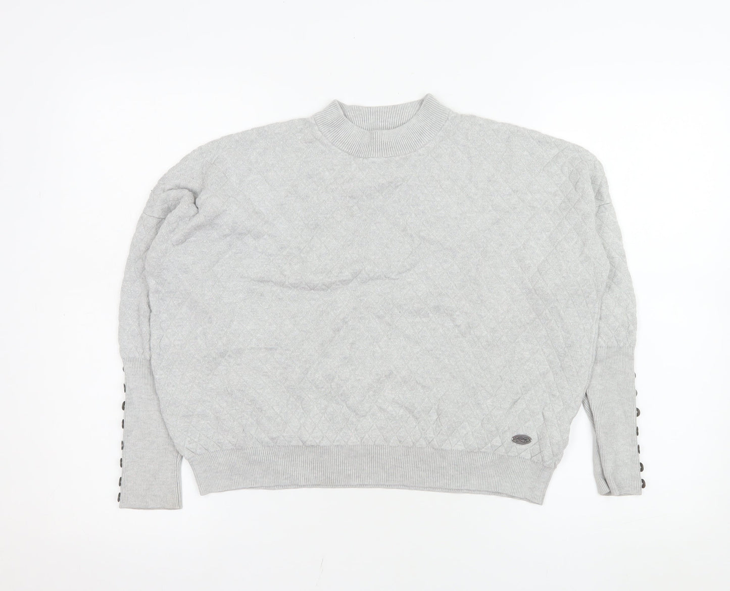 Firetrap Women Grey Quilted Button Sleeve Pullover Sweatshirt Size 8