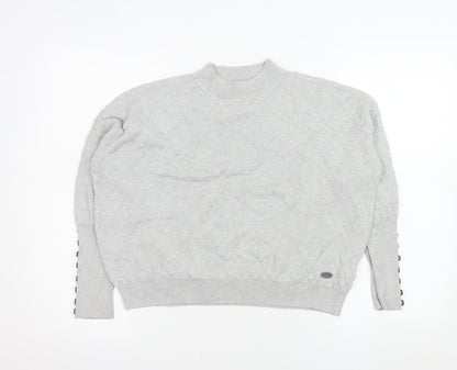 Firetrap Women Grey Quilted Button Sleeve Pullover Sweatshirt Size 8