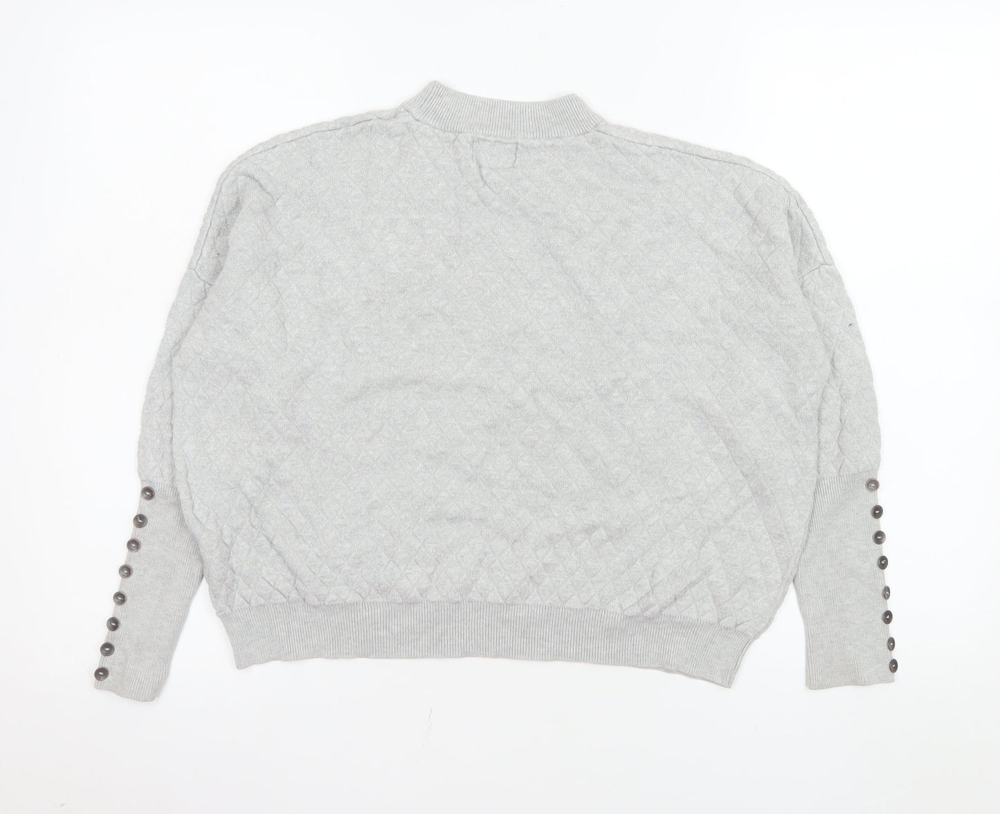 Firetrap Women Grey Quilted Button Sleeve Pullover Sweatshirt Size 8