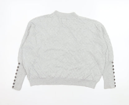 Firetrap Women Grey Quilted Button Sleeve Pullover Sweatshirt Size 8