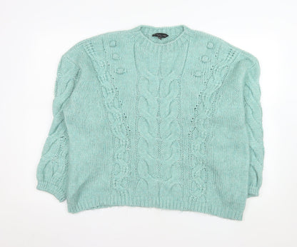 F&F Women’s Green Cable-Knit Jumper Size 16 Crew Neck Knitwear