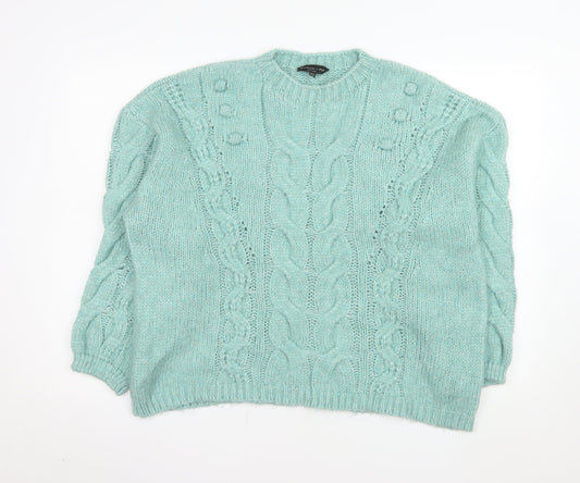 F&F Women’s Green Cable-Knit Jumper Size 16 Crew Neck Knitwear