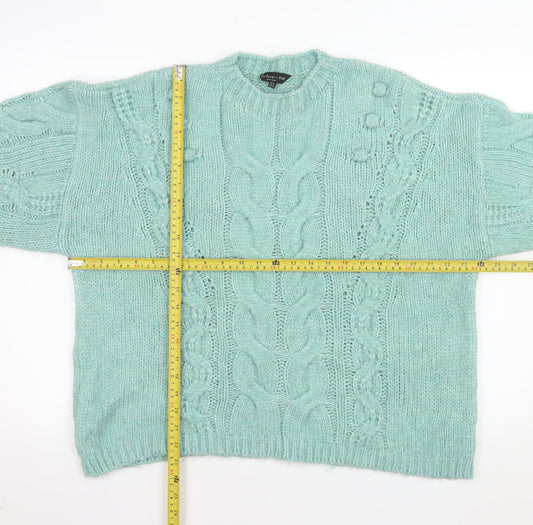 F&F Women’s Green Cable-Knit Jumper Size 16 Crew Neck Knitwear
