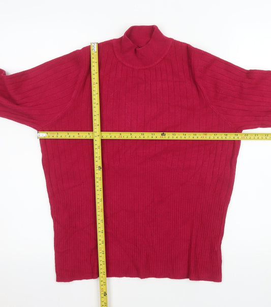 Marks and Spencer Women's Red Roll Neck Ribbed Knit Jumper Size 18