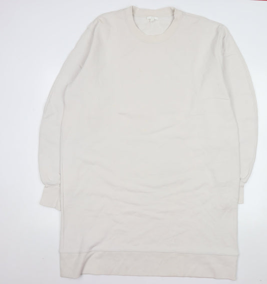 COS Women Ivory Cotton Long Sleeve T-Shirt Dress Size 14