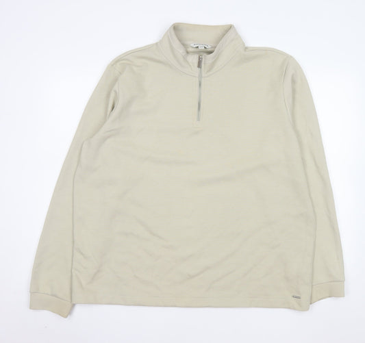 Marks and Spencer Men’s Beige 2XL 1/4 Zip Mock Neck Sweatshirt