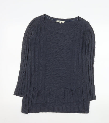 Fat Face Womens Blue Cotton Cable Knit Long Sleeve Jumper Size 12